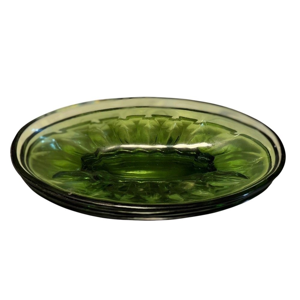 Vintage Avocado Green Glass Oval Relish Dishes Set of 3 MCM Retro Serveware - Picture 3 of 12